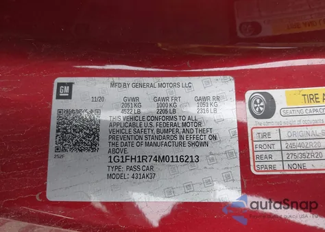 2021 Chevrolet Camaro Rwd 2Ss из США, поврежденный, VIN 1G1FH1R74M0116213